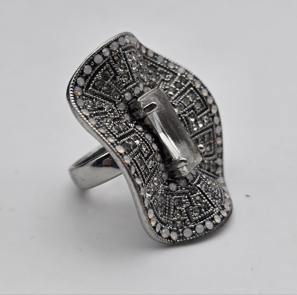 Elegant Silver Tone Statement Ring - image 3